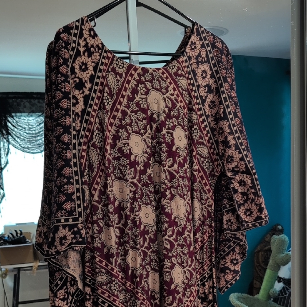 Burgundy, Navy And Cream Kaftan Cover- Up